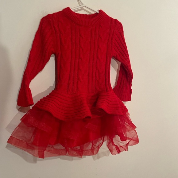 Girl red long sleeve ruffle tutu sweater dress size 24 month - Picture 1 of 4